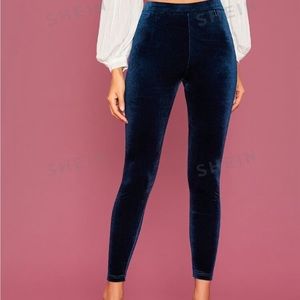 Elastic waist velvet leggings- Blue